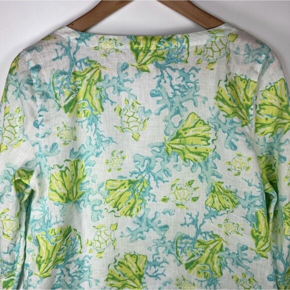 J Jill Love Linen Shirt Womens XS Sea Turtle Print Tunic Top Beach Summer Casual - Picture 5 of 13